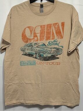 Cain The Band Live On Tour Graphic Tee L Tan Blue Muscle Car Retro Christian Roc